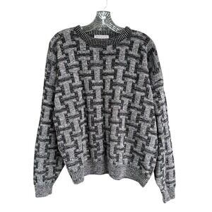 American Edition Vintage Mens XXL Geometric Knit Sweater Gray Black Made in USA